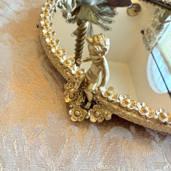 Hollywood Regency Cherub Footed Vanity Mirror/Tray - Picture 8 of 17